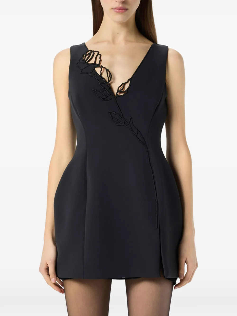 Blumarine Mouwloze mini-jurk met geborduurde roos Zwart