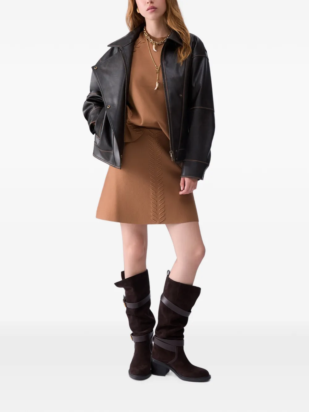 LIU JO Gebreide mini-rok met gevlochten details Beige