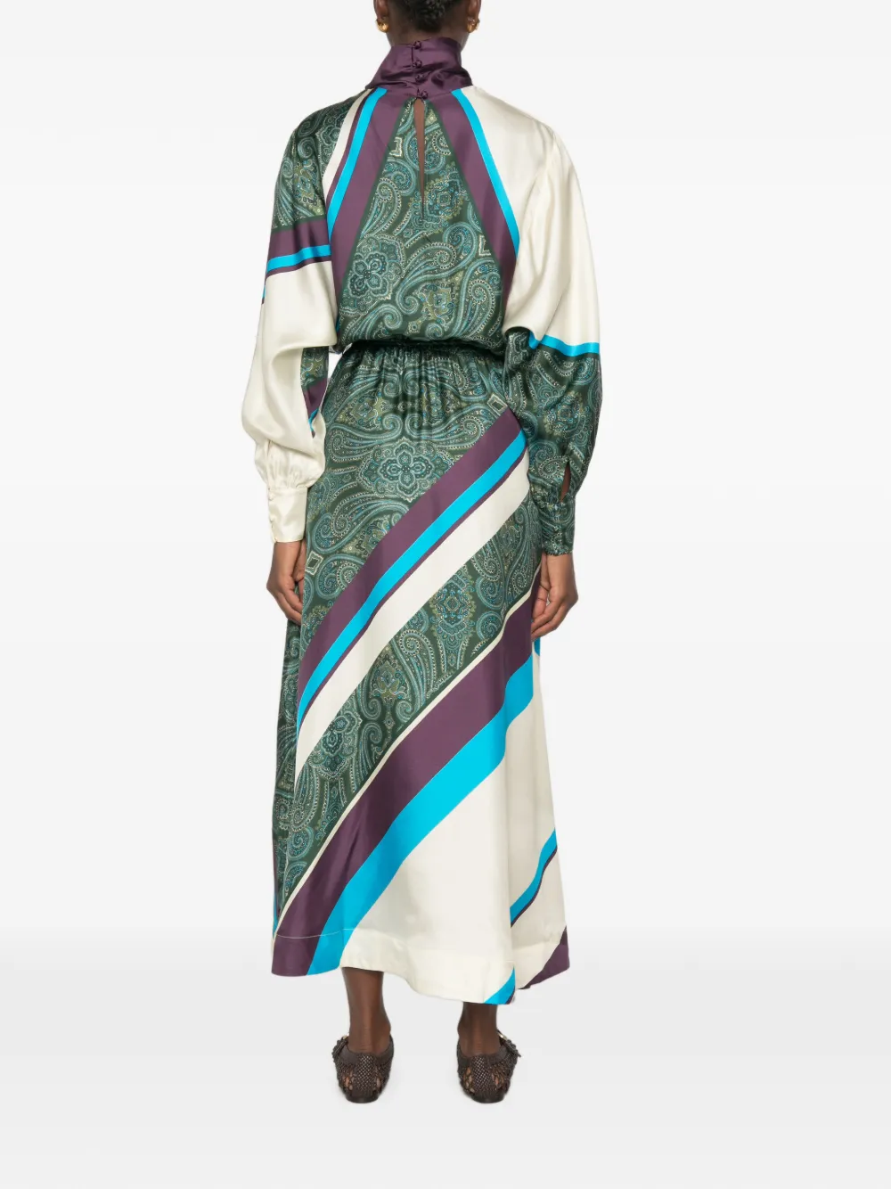 ALEMAIS Joni gestreepte midi-jurk met paisley-print Groen