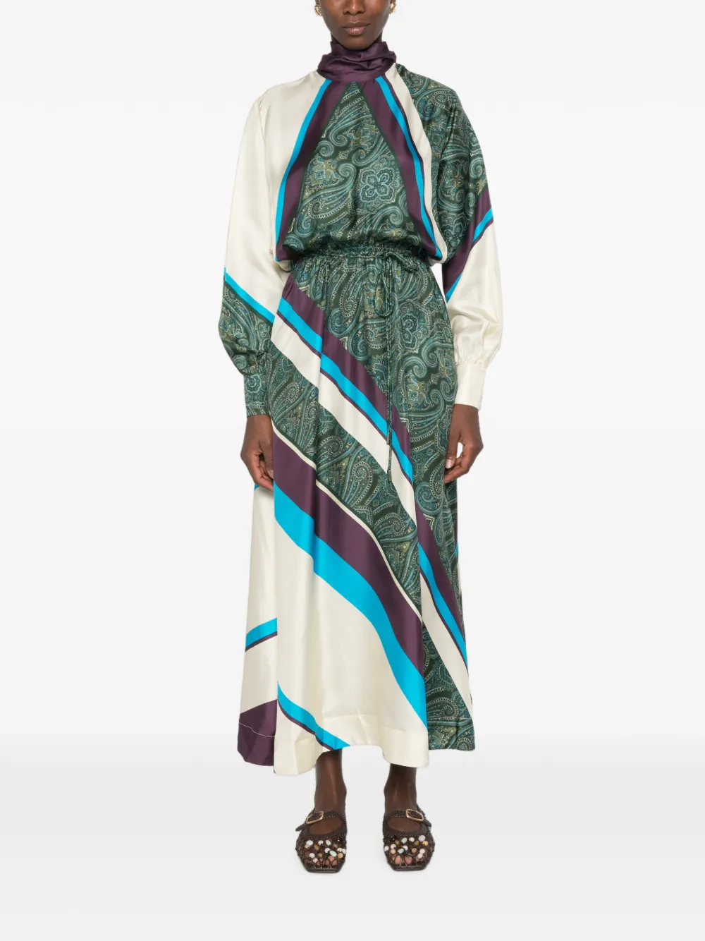 ALEMAIS Joni gestreepte midi-jurk met paisley-print Groen