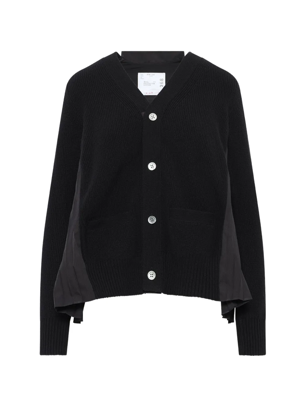 sacai pleated-panel cardigan - Nero