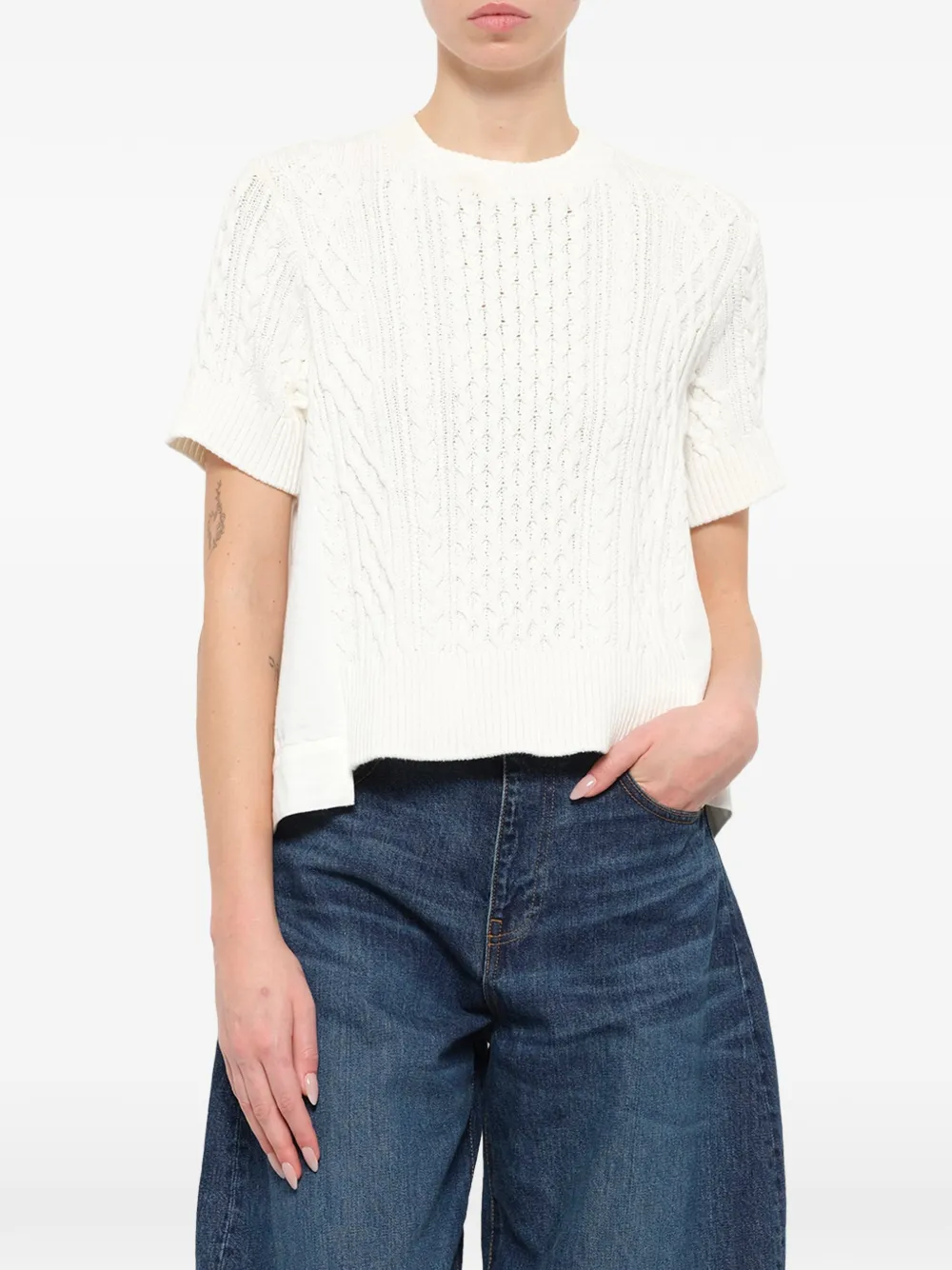 sacai Kabelgebreide trui met korte mouwen Wit