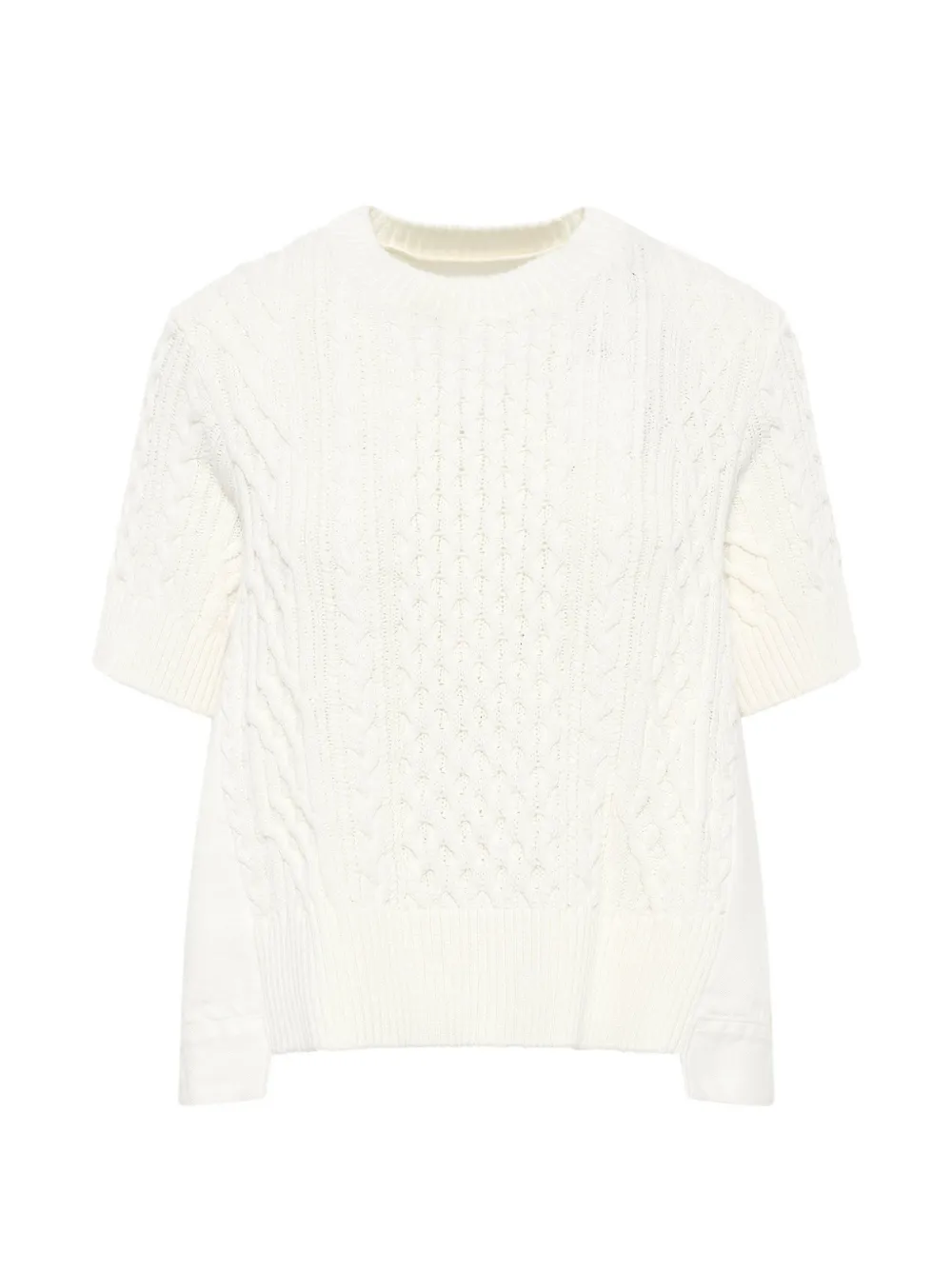 sacai cable-knit panelled short-sleeve sweater - Weiß