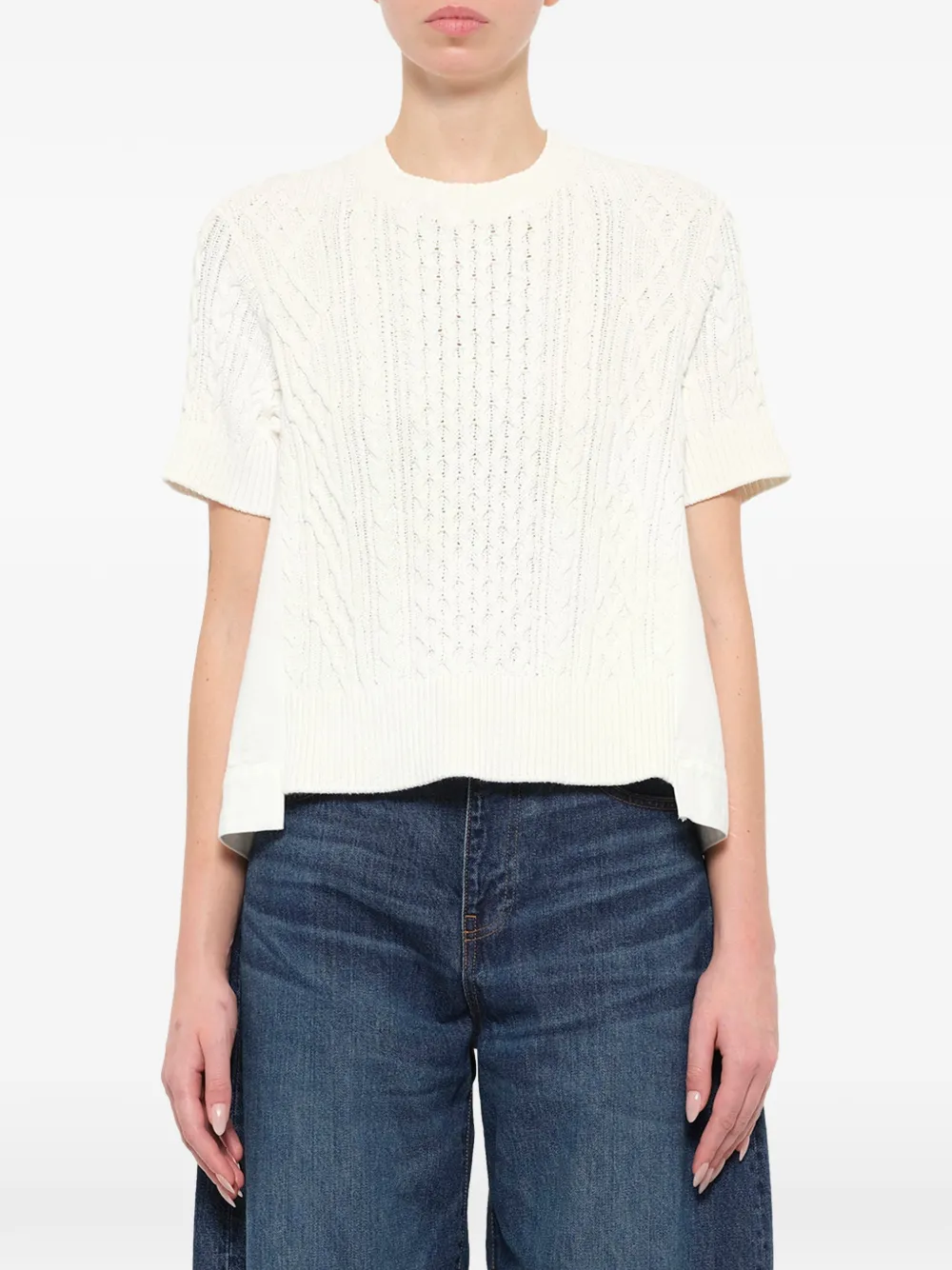 sacai Kabelgebreide trui met korte mouwen Wit