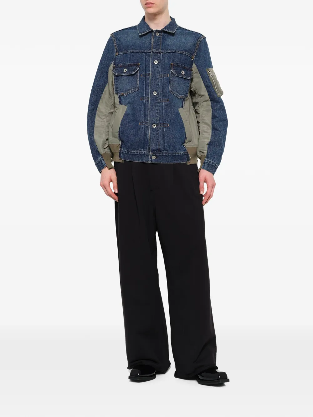 sacai layered-design denim jacket Blauw