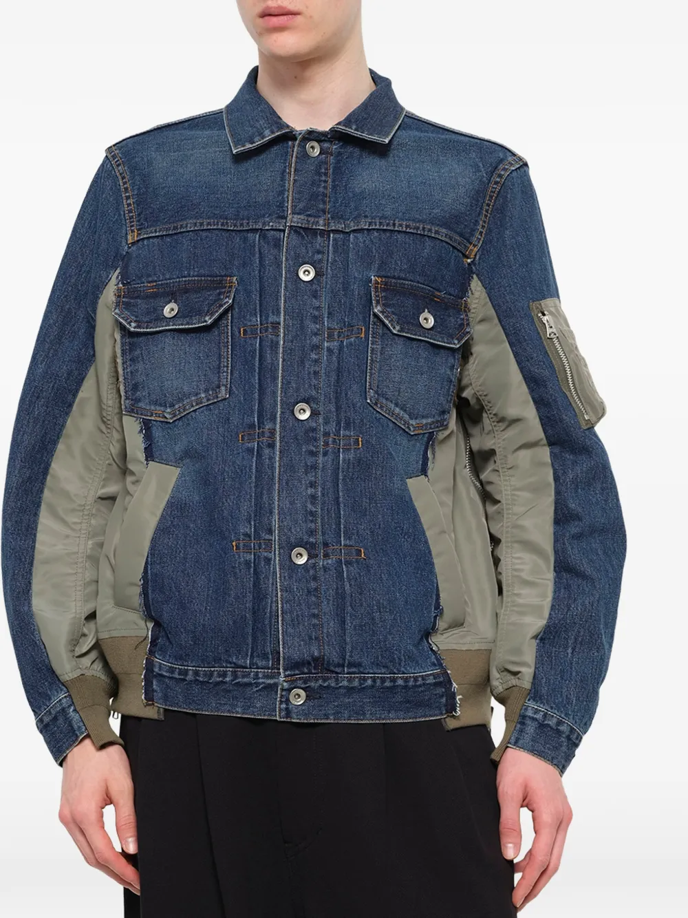 sacai layered-design denim jacket Blauw