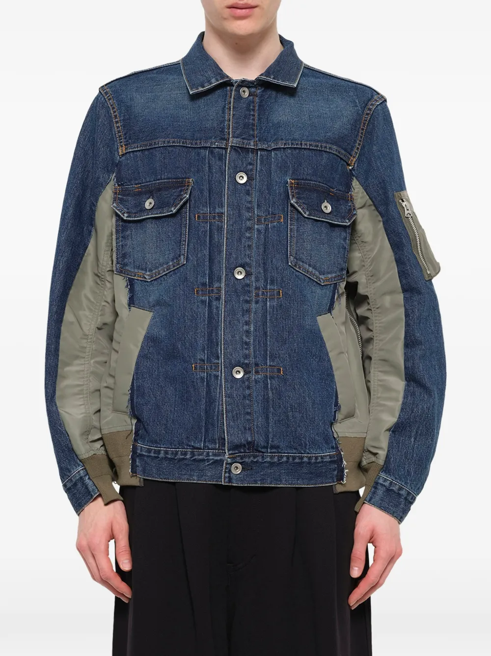 sacai layered-design denim jacket Blauw