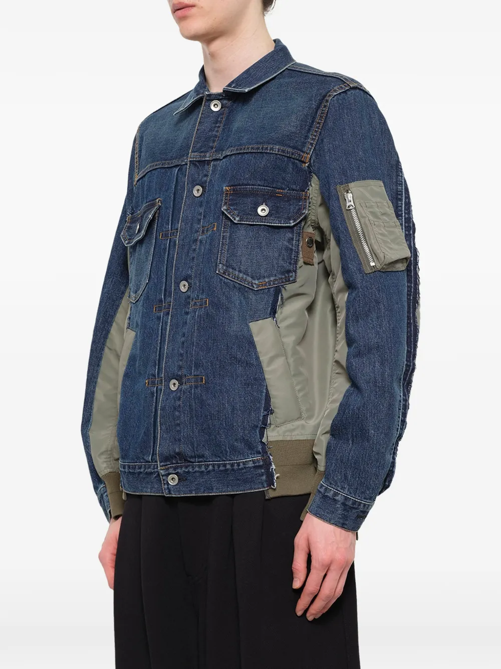 sacai layered-design denim jacket Blauw