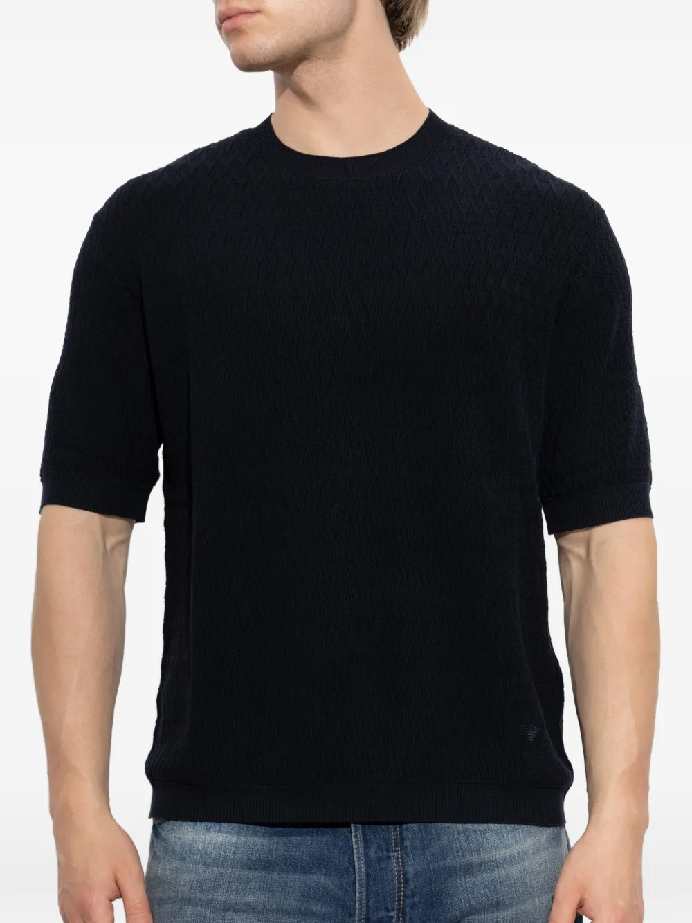 Emporio Armani chevron jacquard knit sweater Blauw
