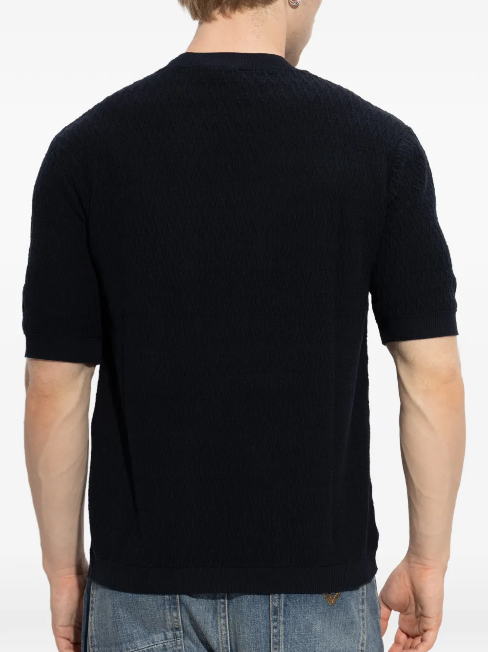 Emporio Armani chevron jacquard knit sweater Blauw