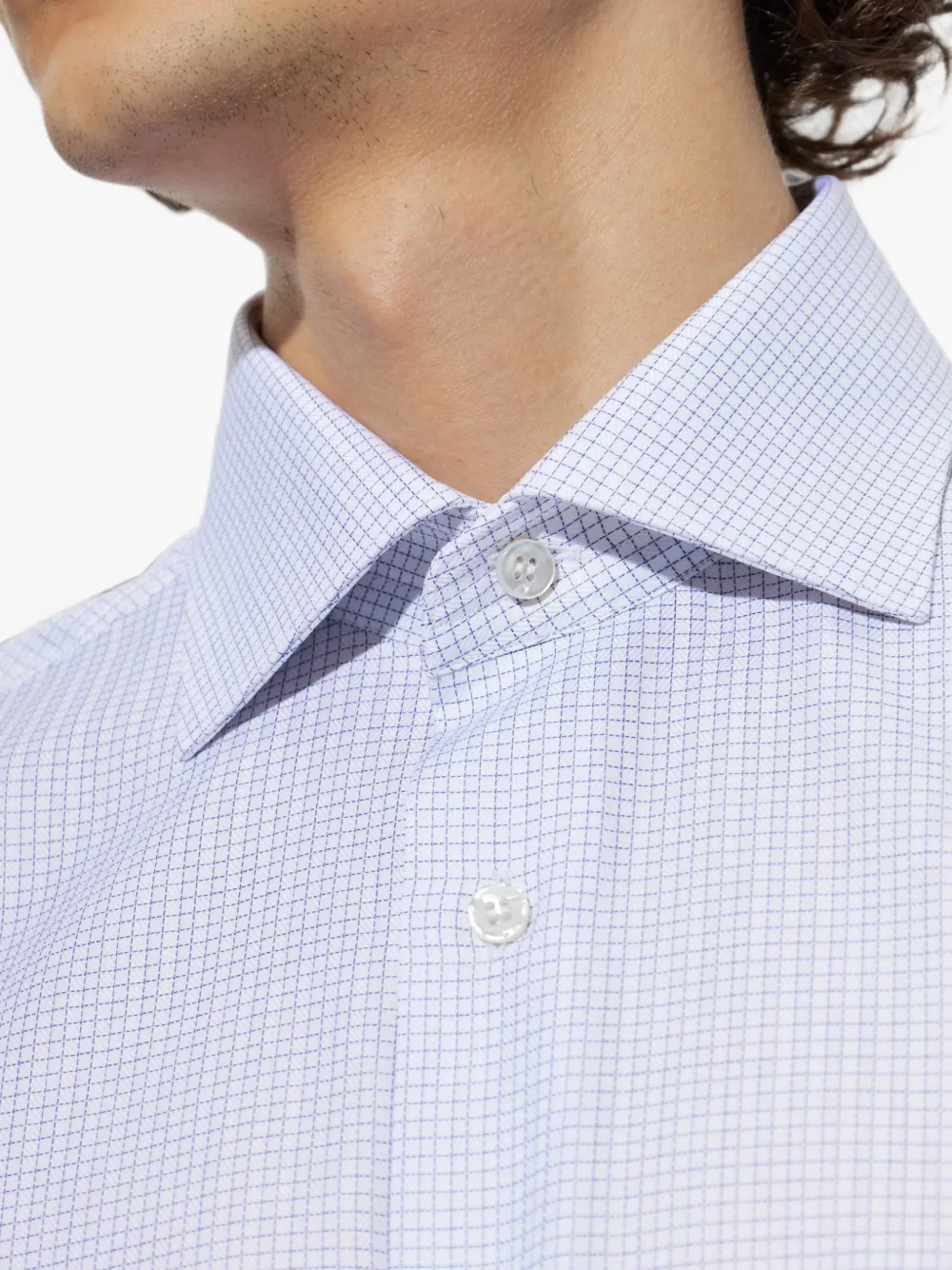 Brioni Geruit overhemd Blauw