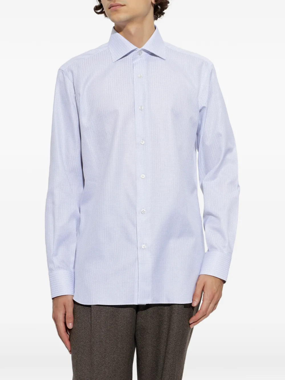 Brioni Geruit overhemd Blauw