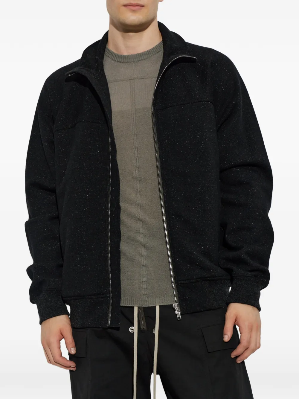 Rick Owens stand-up collar zip-up sweater Zwart