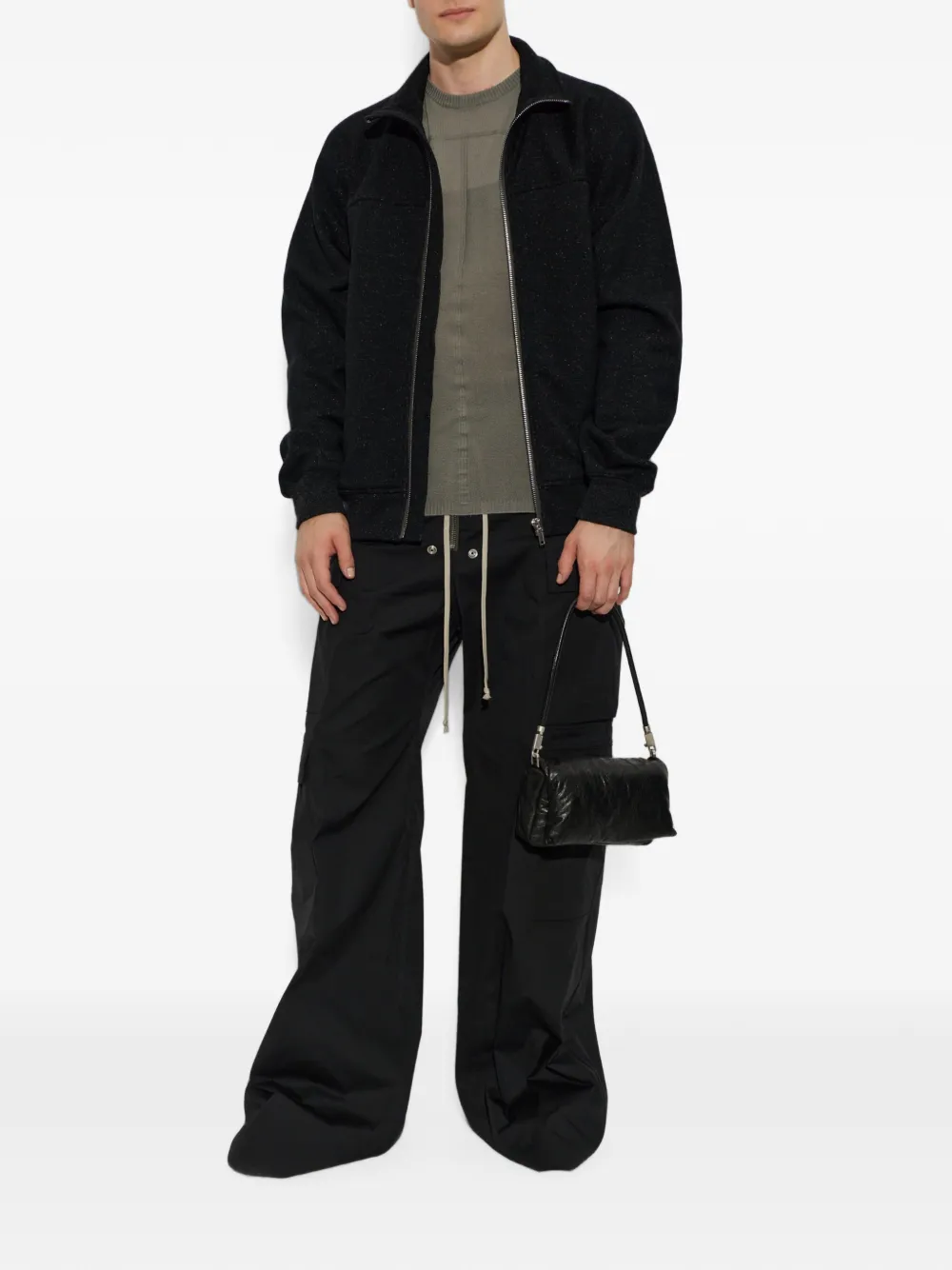 Rick Owens stand-up collar zip-up sweater Zwart
