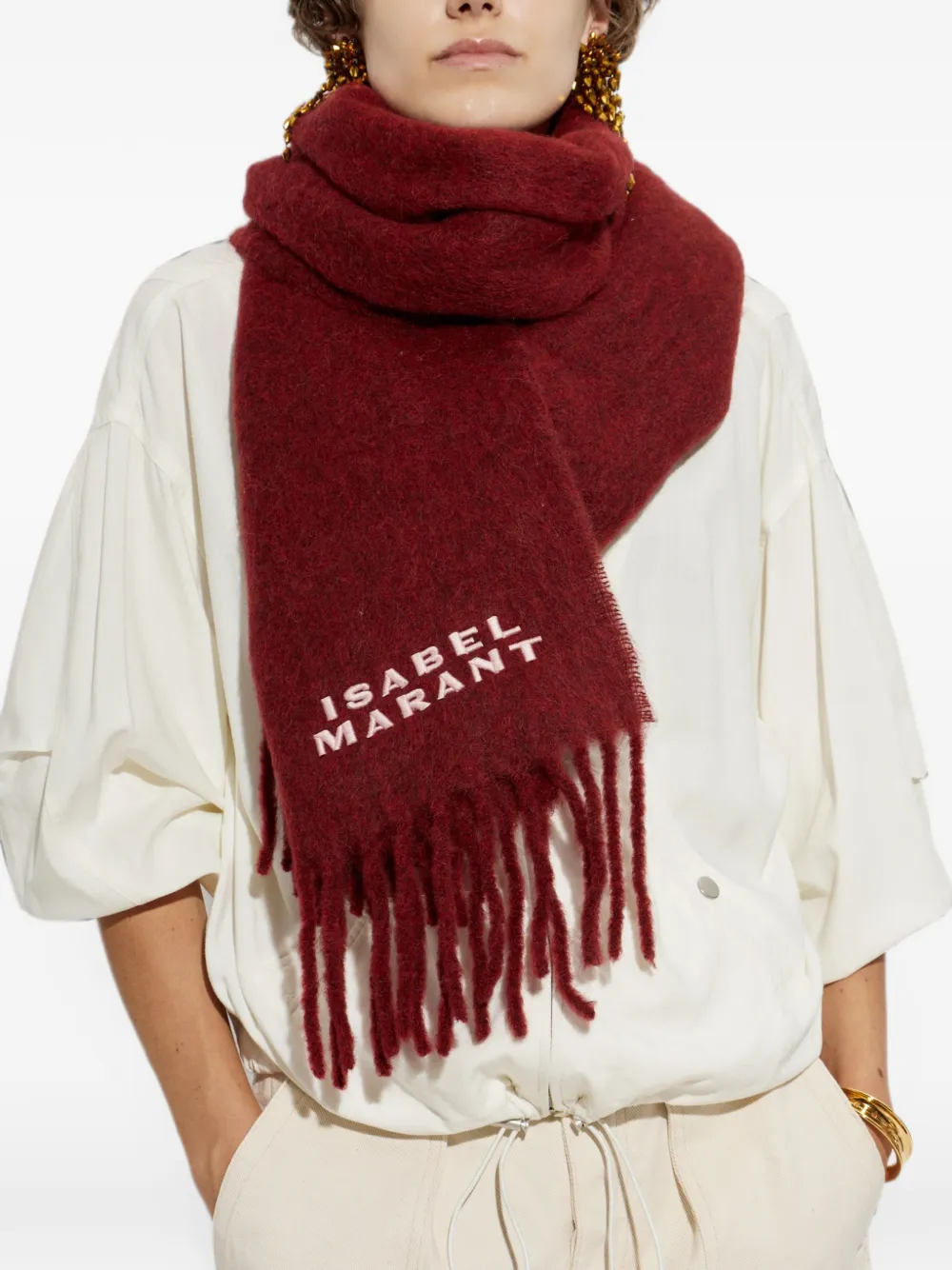 ISABEL MARANT Firny sjaal met geborduurd logo Rood