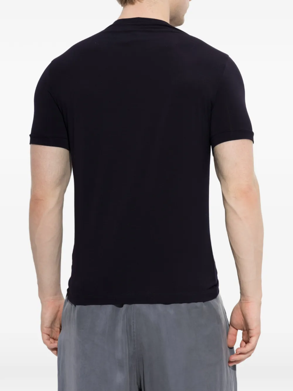 Giorgio Armani crew-neck T-shirt in stretch jersey with embroidery Zwart