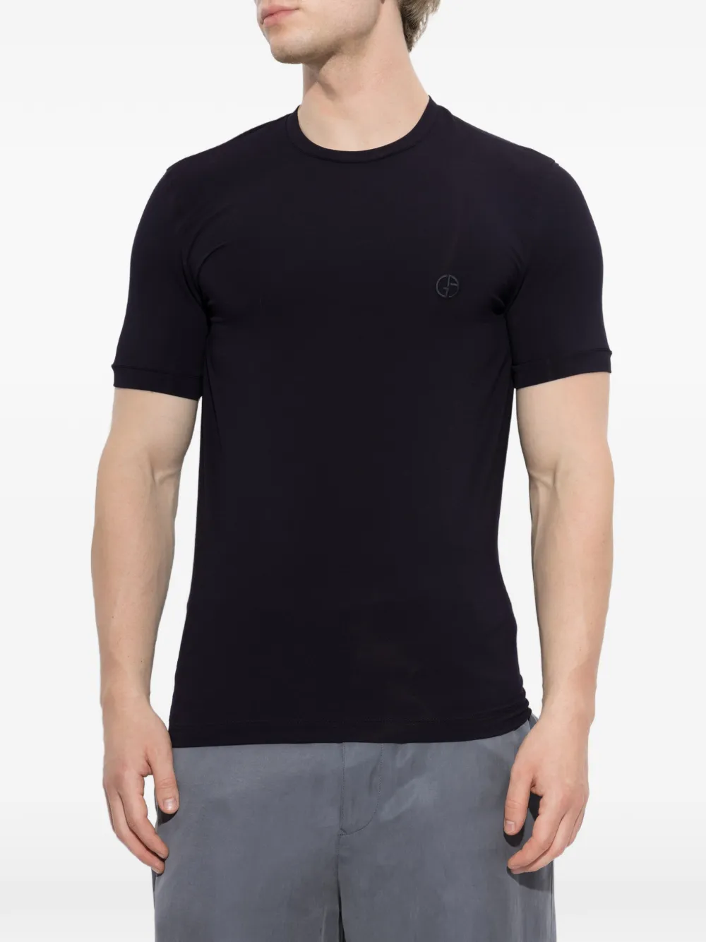 Giorgio Armani crew-neck T-shirt in stretch jersey with embroidery Zwart