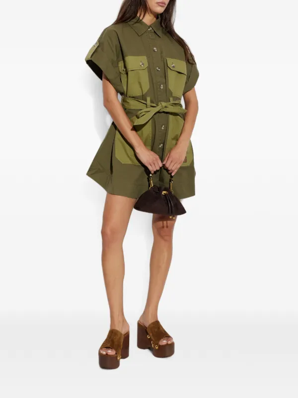 zimmermann green mini dress Solstice | Khaki Satin