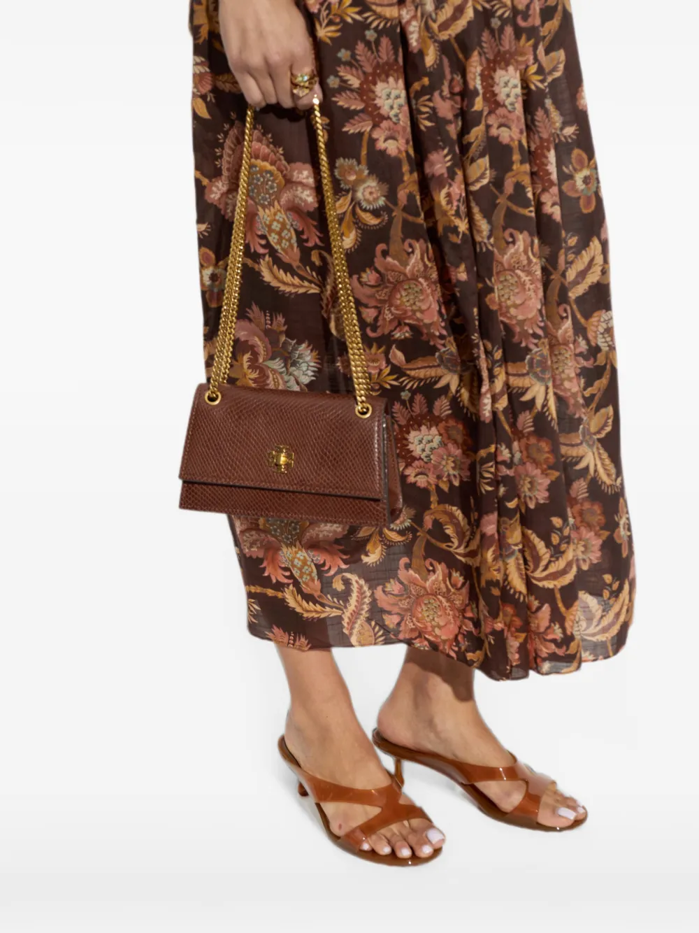 Tory Burch Kira mini-schoudertas met slangen-effect Bruin