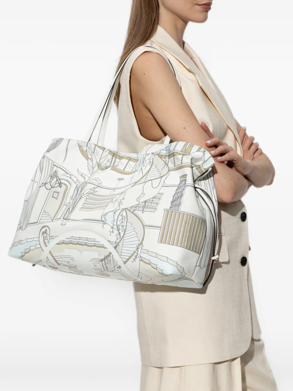 Tory Burch Ella grote shopper met trekkoord Beige