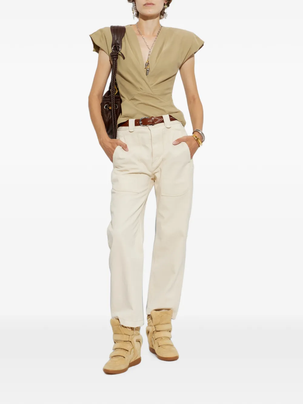 ISABEL MARANT Nadrine T-shirt met V-hals Beige