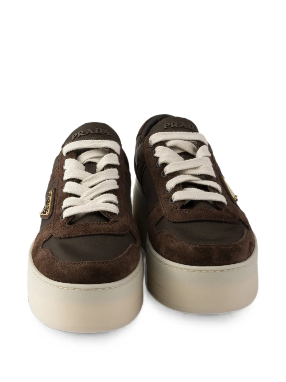 Prada Downtown Bold Re-Nylon and suede sneakers Bruin