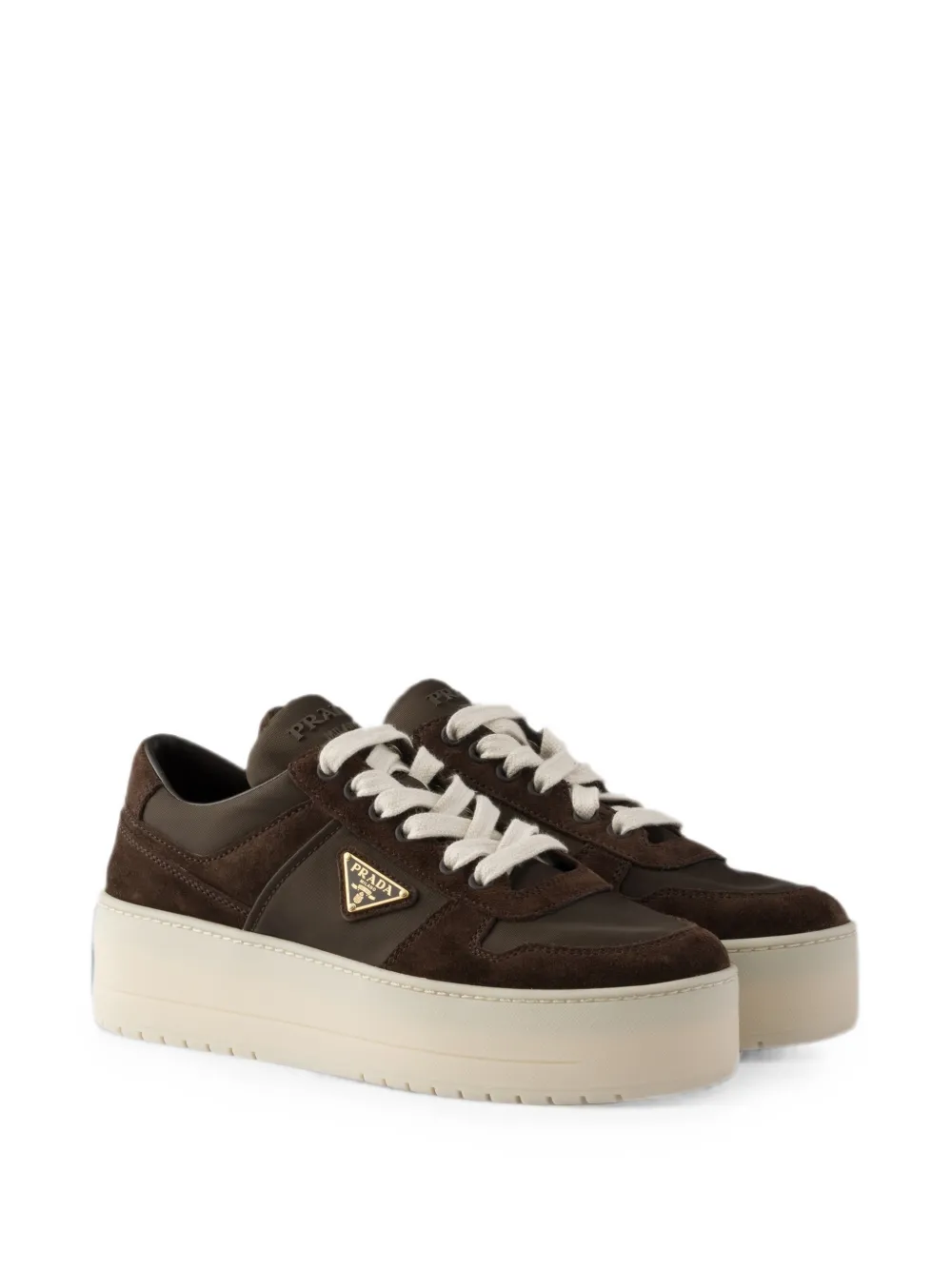 Prada Downtown Bold Re-Nylon and suede sneakers Bruin