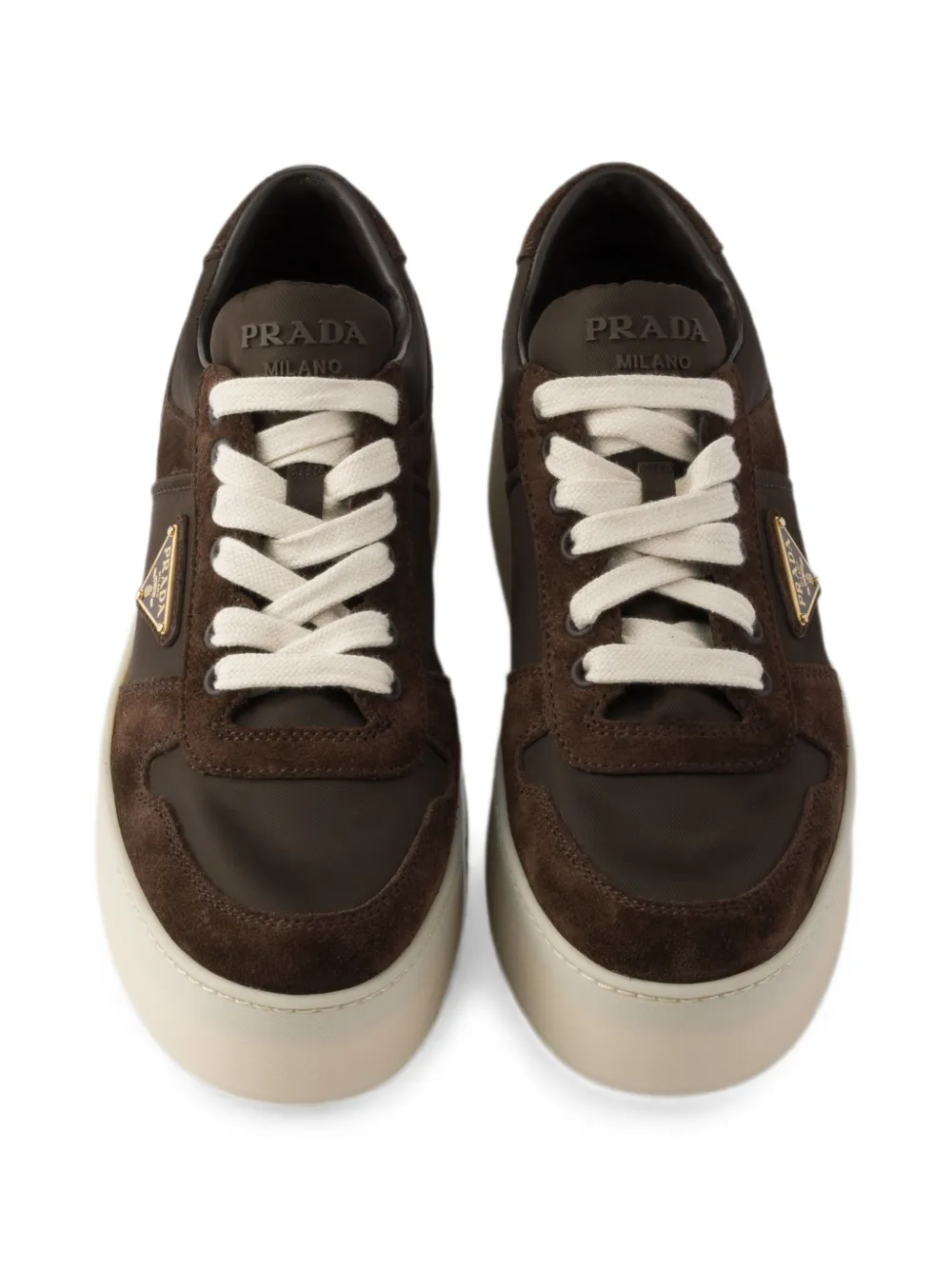 Prada Downtown Bold Re-Nylon and suede sneakers Bruin