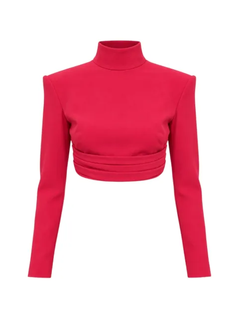 Zuhair Murad padded-shoulder ruched cropped top