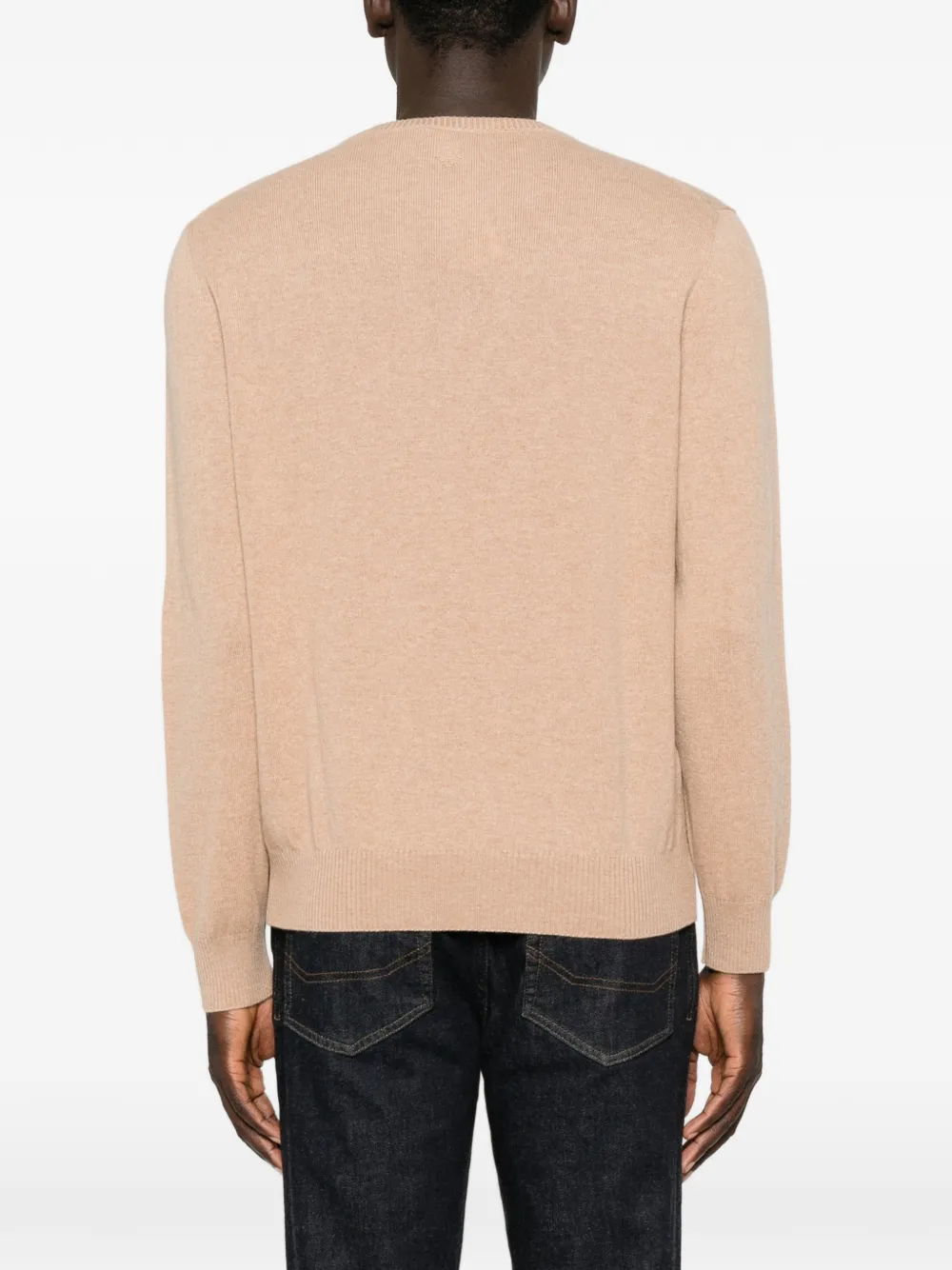 Canali Trui met ronde hals en geribbelde afwerking Beige