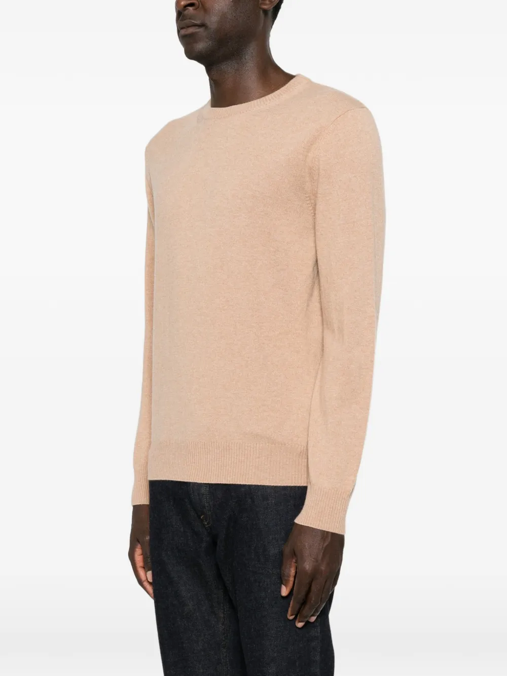 Canali Trui met ronde hals en geribbelde afwerking Beige
