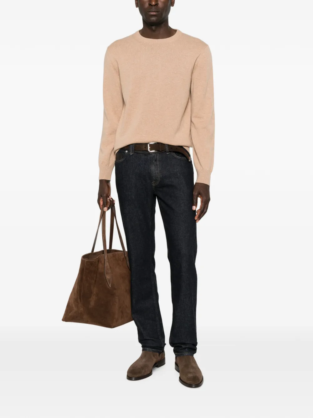 Canali Trui met ronde hals en geribbelde afwerking Beige