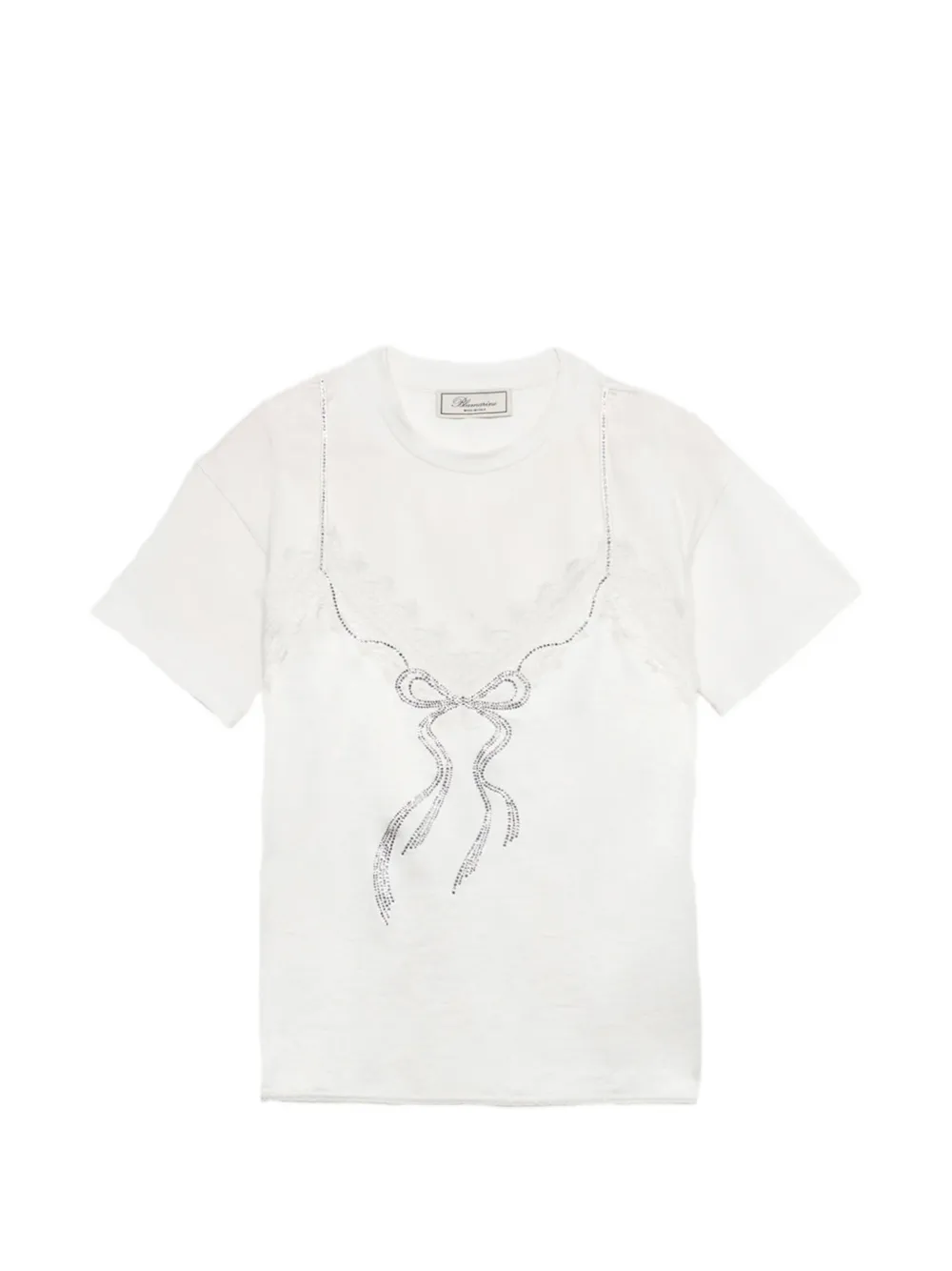 Blumarine lace-appliqué rhinestone-bow T-shirt