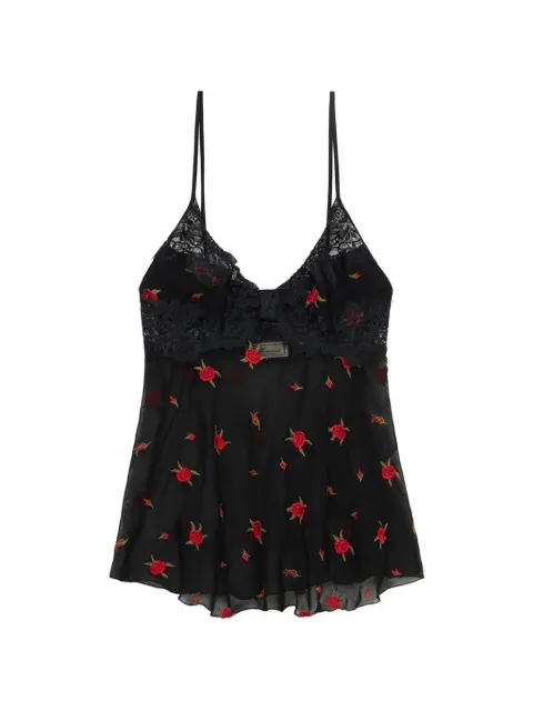 Blumarine top bordado con ribete de encaje