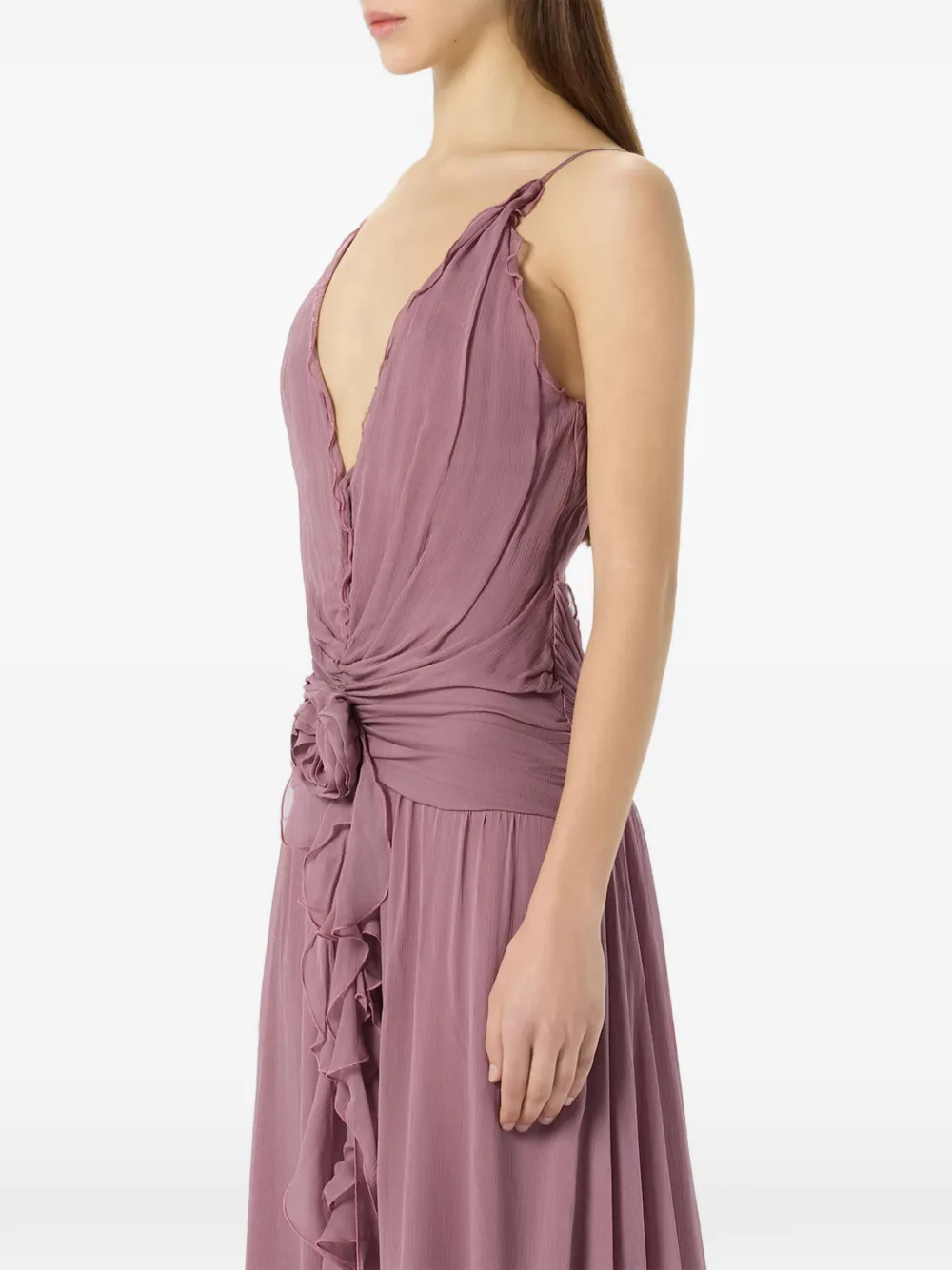 Blumarine Maxi-avondjurk met roosdetail en V-hals Roze