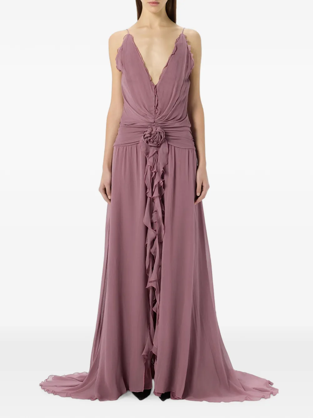 Blumarine Maxi-avondjurk met roosdetail en V-hals Roze
