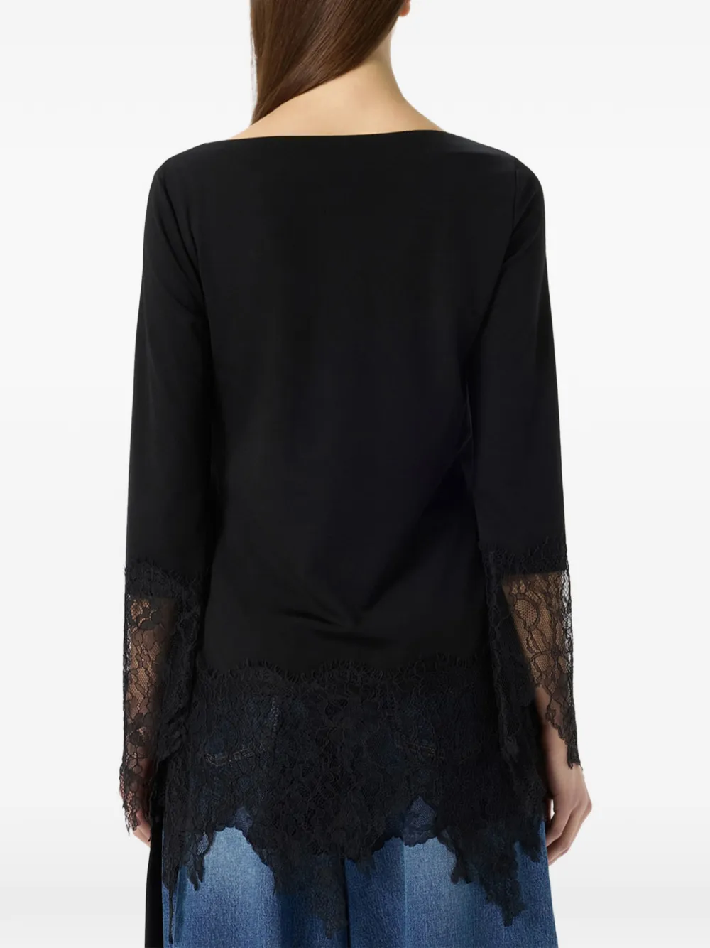 Blumarine Blouse met kanten afwerking en geknoopt detail Zwart