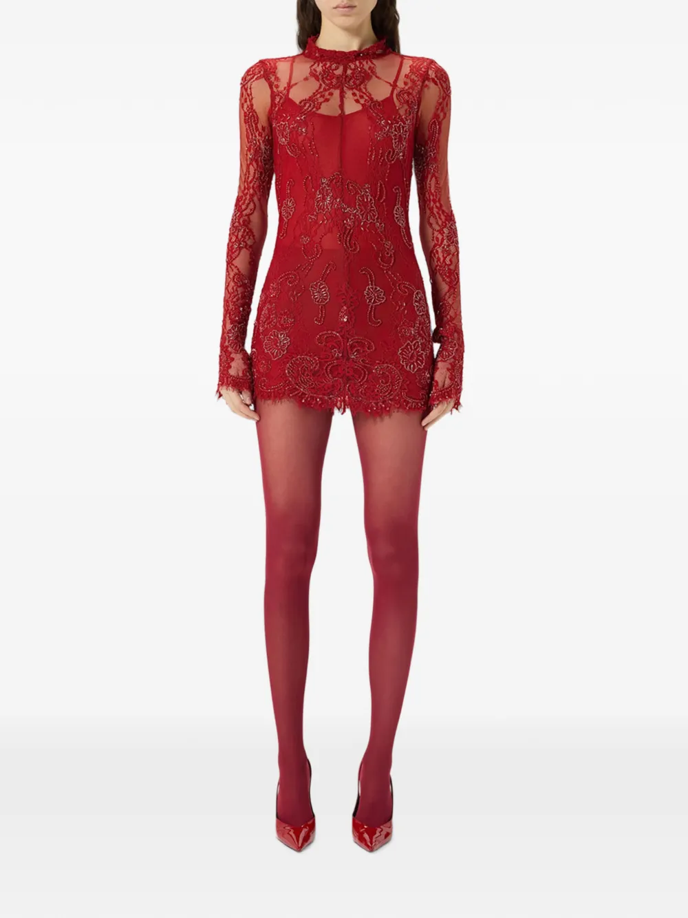 Blumarine Mini-jurk met lange mouwen en borduurwerk Rood