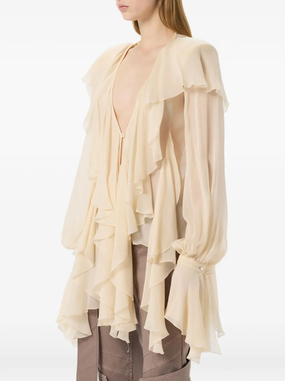 Blumarine Crêpe-de-chine blouse met ruches Beige