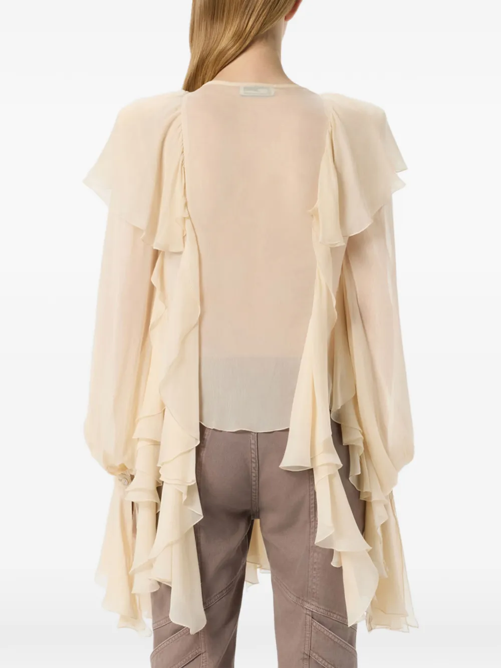 Blumarine Crêpe-de-chine blouse met ruches Beige