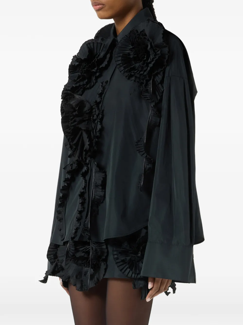 Blumarine Taffeta blouse met roospatch Zwart