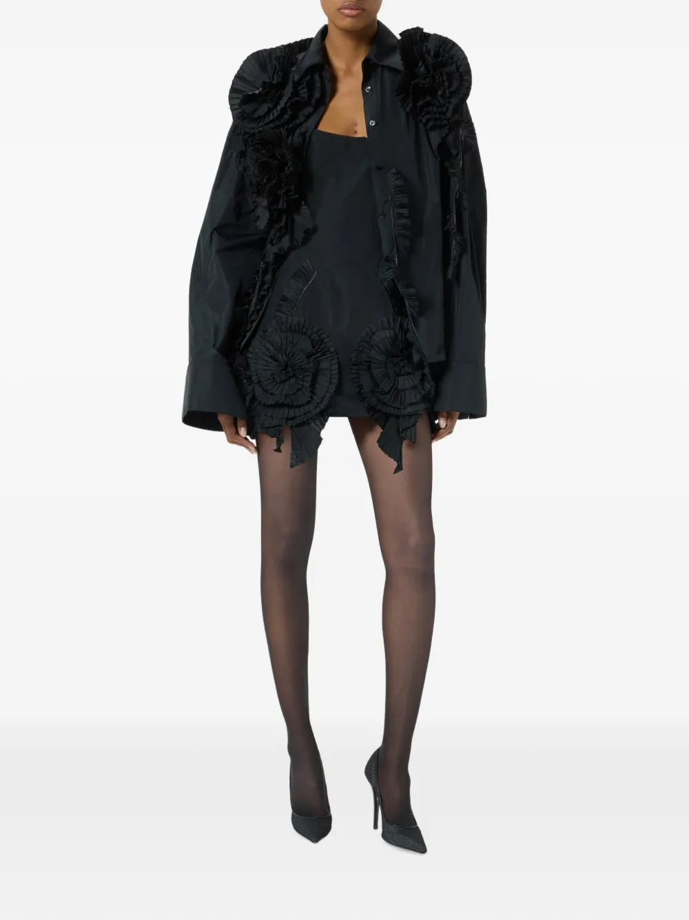 Blumarine Taffeta blouse met roospatch Zwart