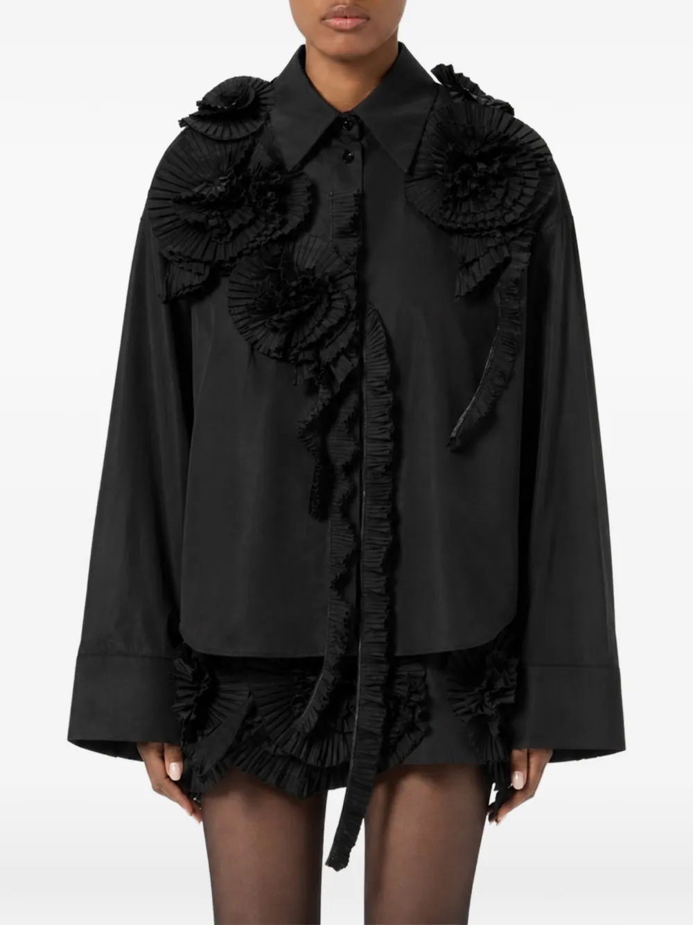 Blumarine Taffeta blouse met roospatch Zwart