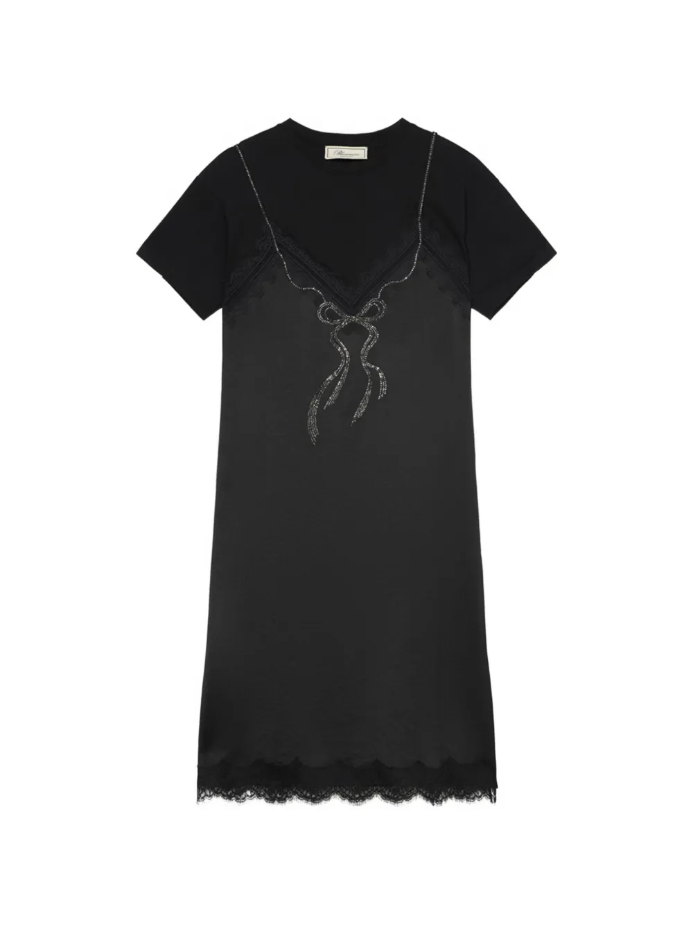 Blumarine lace-trim rhinestone-embellished midi dress