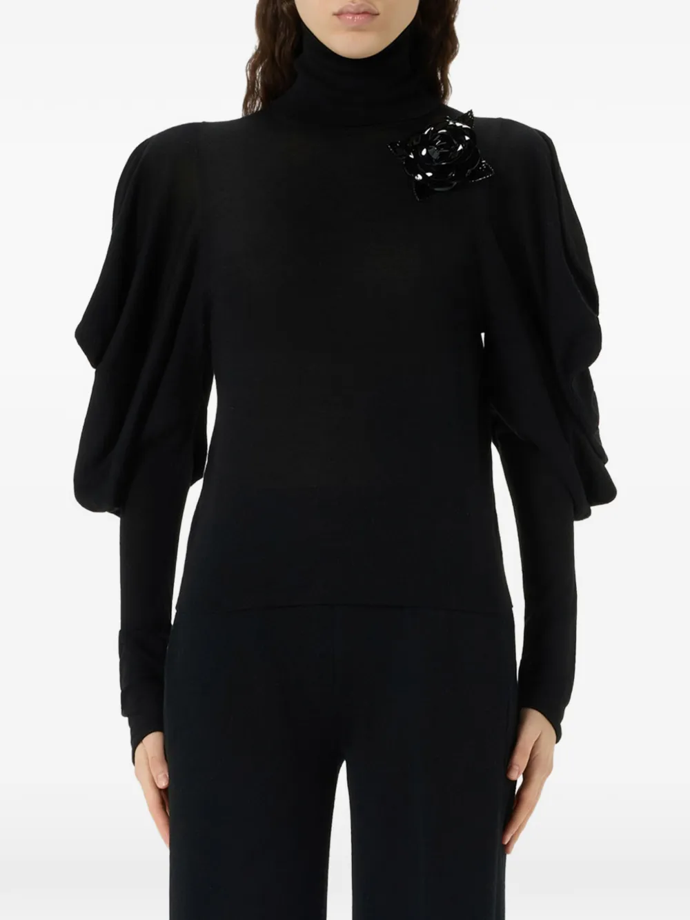 Blumarine puff-sleeve roll-neck sweater