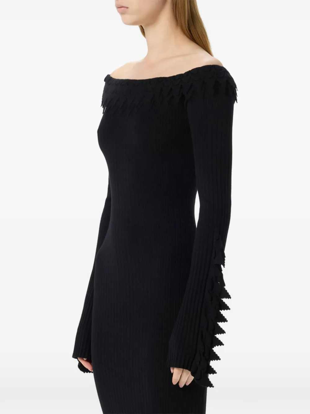Blumarine Off-shoulder midi-jurk met ruches Zwart