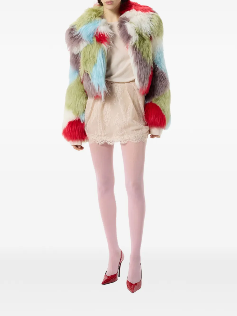 Blumarine Mini-rok met kanten laag en stippen Beige