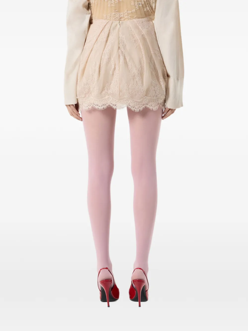 Blumarine Mini-rok met kanten laag en stippen Beige