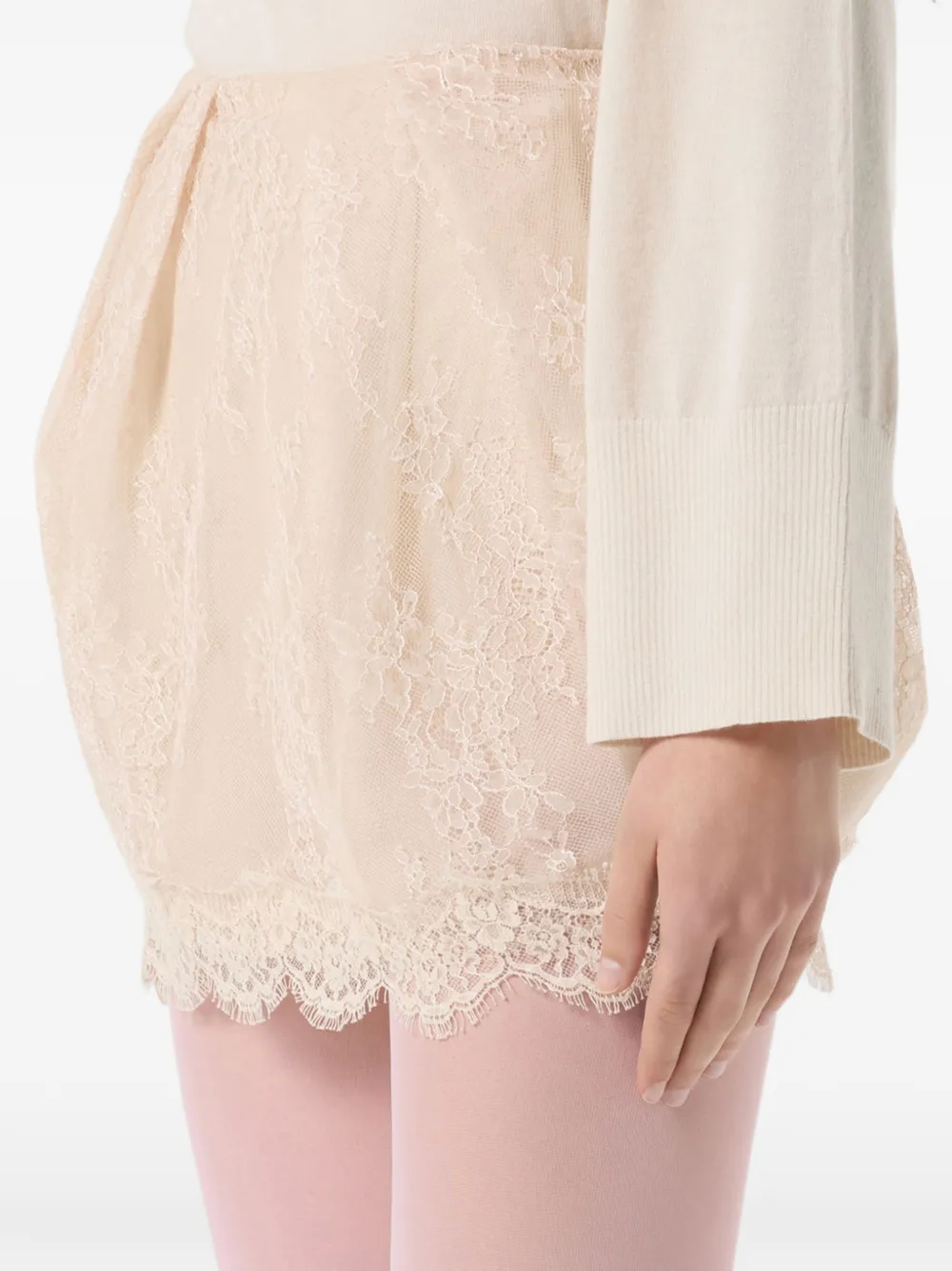 Blumarine Mini-rok met kanten laag en stippen Beige