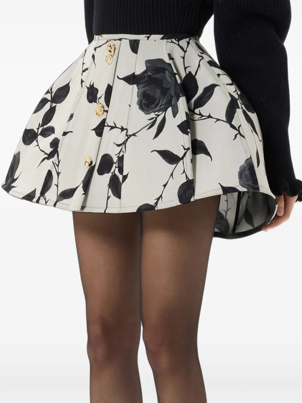 Blumarine Mini-rok met bloemenprint en knoopdetail Wit